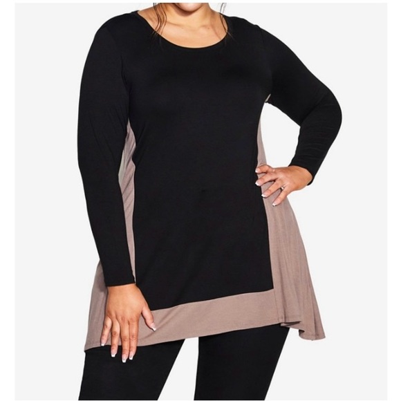 Black and Mocha Color Block Tunic Blouse Top - Picture 4 of 11
